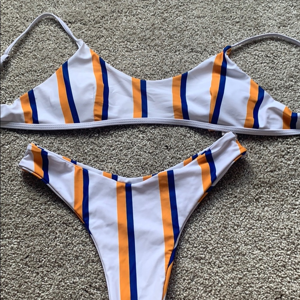 Orange and Blue Striped Bikini Set
